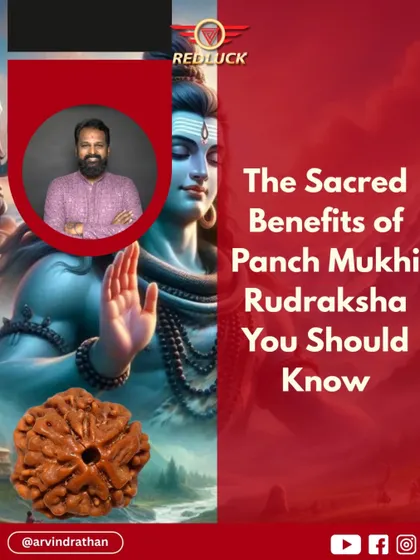 The Panch Mukhi, or Five-Faced Rudraksha, is known as "Sarv Kalyankari" (all-beneficial). This image introduces its sacred benefits for health, harmony, and higher consciousness, making it one of the most versatile spiritual tools.