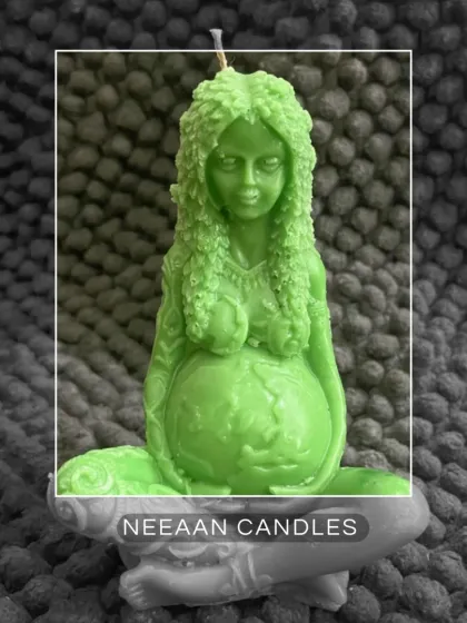 This hand-poured Earth Goddess candle embodies fertility, grounding, and the nurturing spirit of Gaia. I love how she holds the world in her hands.