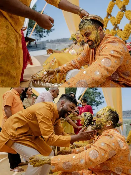 A lakeside Haldi with stunning decor and a super fun crowd. We capture both the beautiful setup and the candid, joyful moments of the celebration.