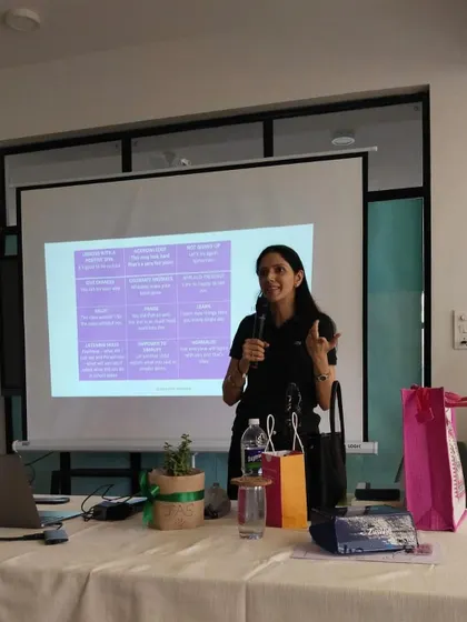 Another shot of me presenting at a teacher training workshop. I am passionate about sharing my knowledge and empowering educators with new tools and perspectives.