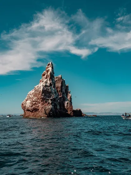 Capturing the environment of a destination includes its wildlife. This shot shows a rugged sea stack populated by birds and sea lions, telling a story of the local ecosystem.
