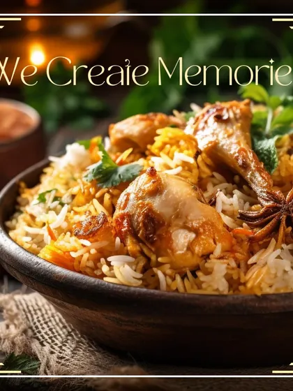 I create memories with food, like this aromatic Chicken Biryani. A slow-cooked, layered rice dish, it's a complete meal in itself and a centerpiece of any celebratory feast.