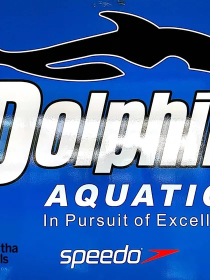 The banner for Dolphin Aquatics. We are in the pursuit of excellence, supported by top brands like Speedo. This is our commitment to quality.