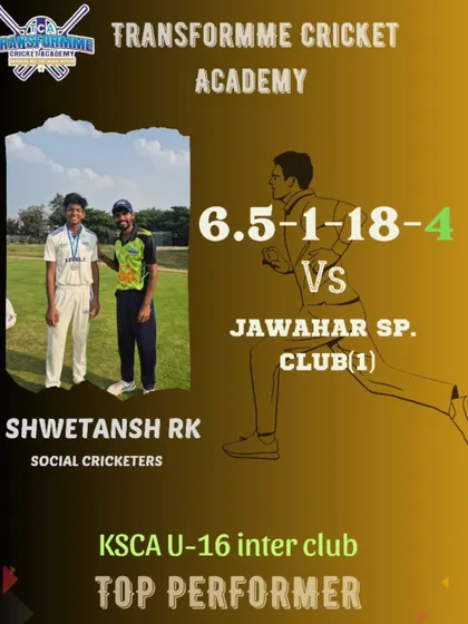 Another top performance from Shwetansh RK, who took 4 wickets for just 18 runs in the KSCA U-16 inter-club league. His consistency in taking wickets makes him a key asset to his team.