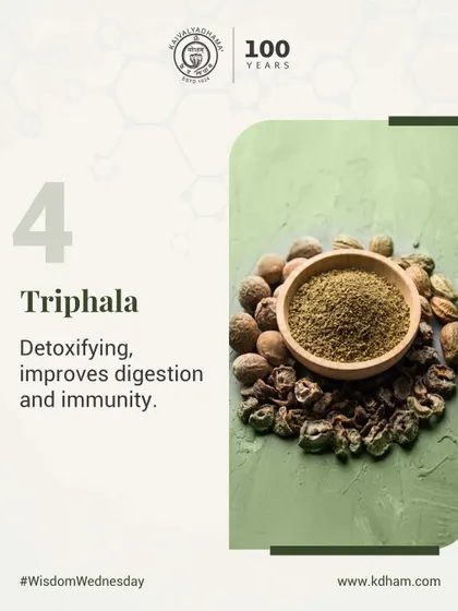Triphala is a traditional Ayurvedic formula known for its detoxifying properties. It is highly effective for improving digestion and supporting the immune system.