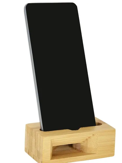 This innovative bamboo mobile stand doubles as a passive sound amplifier. It's a unique, tech-friendly gift that enhances audio naturally without electricity, making it a great conversation starter for your brand.