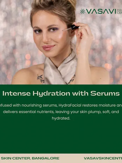 The HydraFacial treatment includes intense hydration with serums. These nourishing serums restore moisture and deliver essential nutrients, leaving your skin soft and hydrated.
