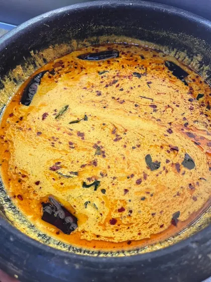 This is Rasakalan, a staple from North Kerala and a personal favorite. It's not quite a Rasam or a Kalan, but a delicious lovechild of both, and it features on my special Vishu Sadya menu.