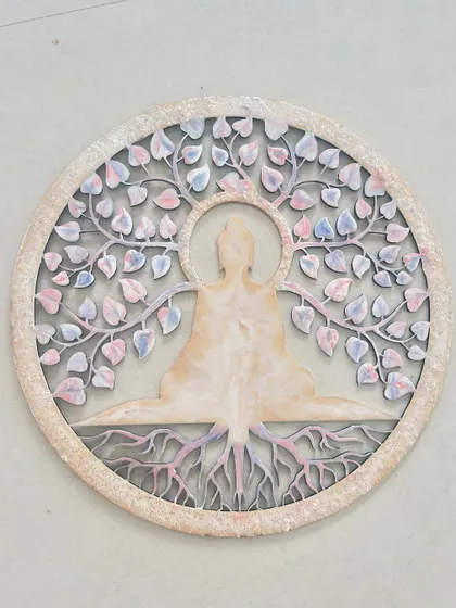 A serene and beautiful textured wall art piece depicting Buddha under the Bodhi tree.