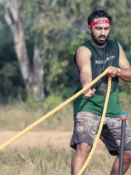 The rope pull at the Spartan Race. This requires a combination of grip strength and pulling power, skills we build in the gym.