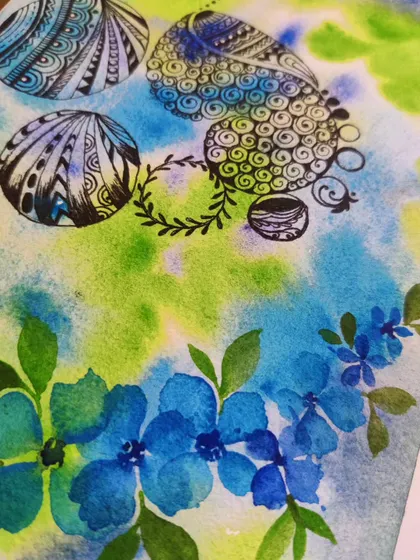 A closer look at the details in this mixed-media artwork. The combination of fluid watercolor and structured ink patterns is something I love exploring.