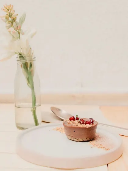 A beautiful shot of our Mocha cheesecake, a delicate and flavorful dessert.