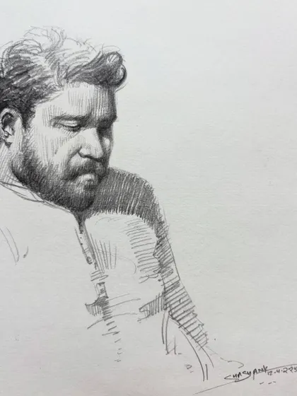 A live pencil sketch created at a local cafe. Capturing a person's likeness in a natural environment is a challenge I enjoy, focusing on their features and mood in the moment.