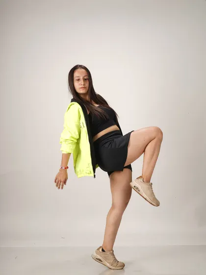 Another power pose from my street-style shoot. I believe in owning the floor, no matter the dance style.