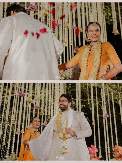 A fun sequence of the bride leading the groom during the Pheras.