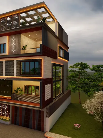 A side view of the alternate concept, showing how changes in material and pattern can alter the building's feel.