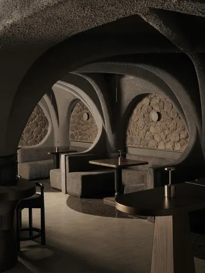 This is the heart of my philosophy: architecture as a physical memory. For this Japanese-inspired restaurant, I sculpted these concrete vertebrates to create cave-like enclosures, crafting a primal and intimate dining narrative that feels both ancient and modern.