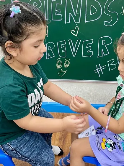 Another pair of friends celebrating their bond. Friendship Day at our school is a beautiful reminder of the importance of companionship and kindness.