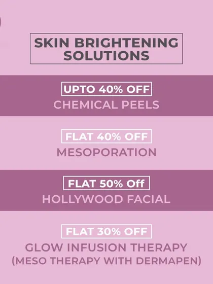 Our skin brightening solutions, including chemical peels, mesoporation, and the Hollywood Facial, are frequently featured in our special offers to help you achieve a radiant glow.