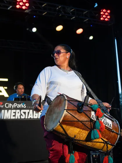 The powerful beat of the dhol is the heart of Bhangra. Here's the amazing Dholi Anuradha laying down the rhythm that gets everyone moving at SummerStage.
