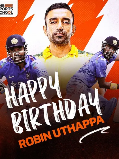 A graphic celebrating the birthday of our Chief Mentor, cricket legend Robin Uthappa.
