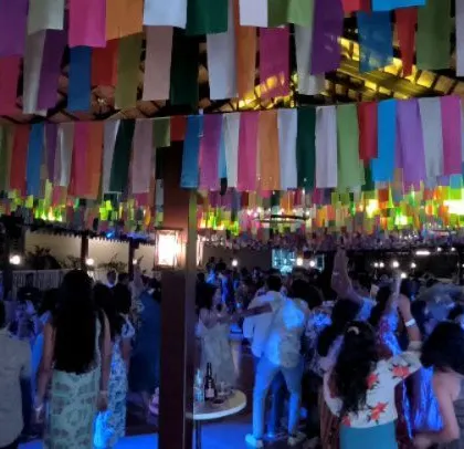 A wide view of the decorated venue for the Colt corporate party.