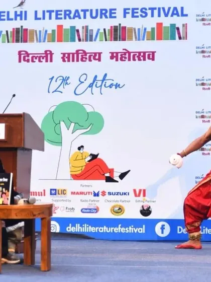 On stage with Dr. Rama Pandey at the Delhi Literature Festival. Her moderation and insights into my work "Shikhandi" added immense value to the presentation.