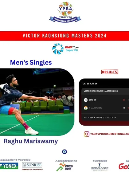 Raghu Mariswamy executing a powerful lunge during the Victor Kaohsiung Masters 2024, a BWF Tour Super 100 event.