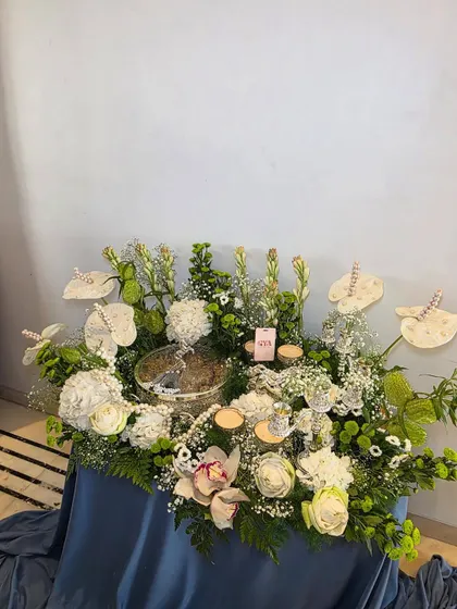 A full view of the white and silver hamper, demonstrating a sophisticated and timeless gifting style.