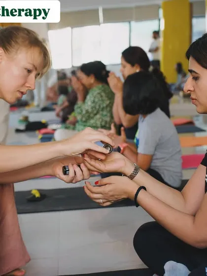 A participant experiencing the calming effects of aromatherapy.