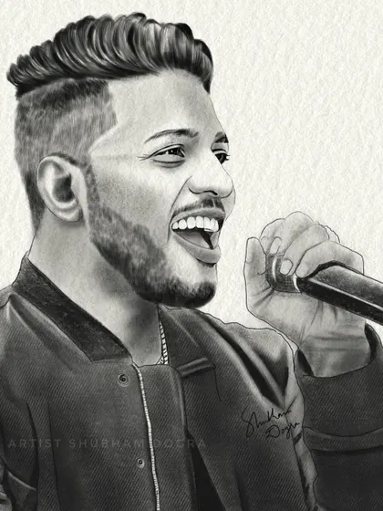 A digital sketch of the rapper Raftaar. This portrait was inspired after seeing his high-energy live performance in Delhi.