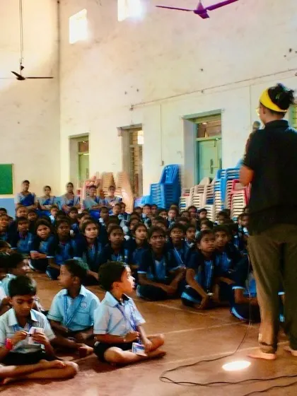 A student from Aakanksha Trust speaks to his peers during a visit to our shelter. Seeing the next generation so passionately involved in animal welfare gives us immense hope for the future.