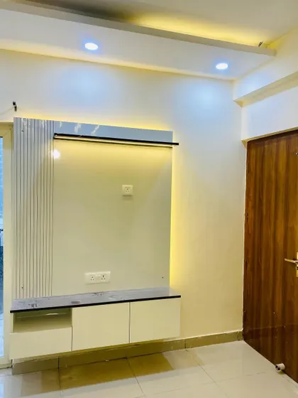 A shot of the small TV cabinet without me, showing how it fits neatly into the corner of the room.