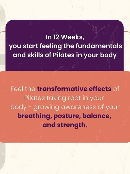 In just 12 weeks of the program, you will start to feel the fundamentals of Pilates in your own body. This is the first stage of transformation, where you build awareness of your breathing, posture, and strength.