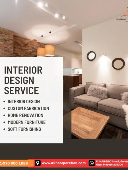 We provide complete interior design services, including custom fabrication and soft furnishings. This cozy living room setting combines a comfortable sofa with warm wooden furniture and layered textures for a welcoming atmosphere.