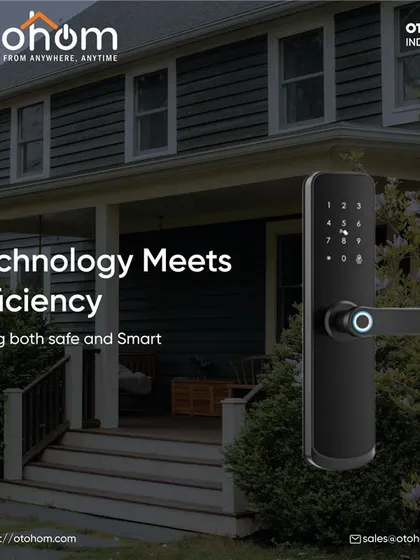 Our smart door locks are where technology meets efficiency. This lock, shown on a modern home's entrance, represents our commitment to providing security that is both smart and safe.