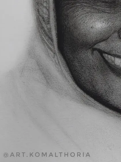 A detail of her smile, the central focus of the portrait's warmth.