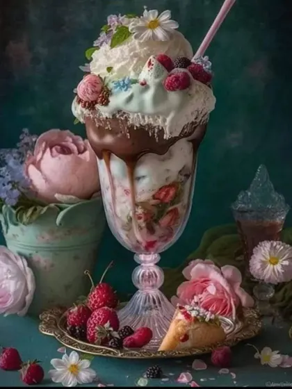 An over-the-top, decadent ice cream sundae. Loaded with fruit, sauces, and cream, this is a perfect treat for a fun, informal celebration.
