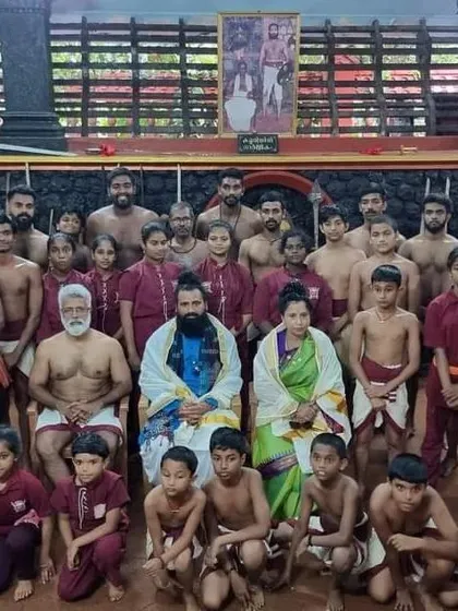 With students and practitioners at a Kalaripayattu school during our Kerala Spiritual Retreat. We integrate cultural and physical disciplines like kids yoga into our teachings, showing that spirituality strengthens both mind and body.