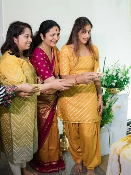 The rituals of Haldi are full of meaning and joy. Here, guests participate in the ceremony, with our decor setting a beautiful and auspicious scene.