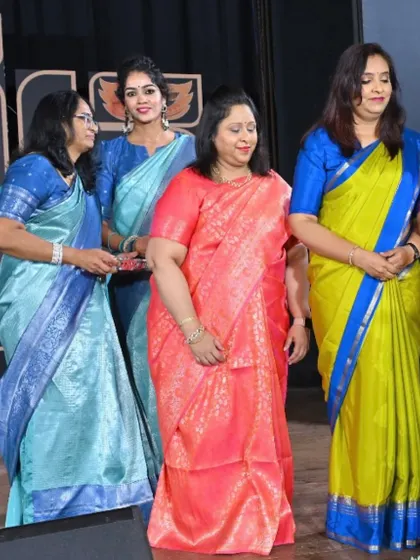 Our dedicated team of teachers, all dressed up and ready for the Annual Day festivities.