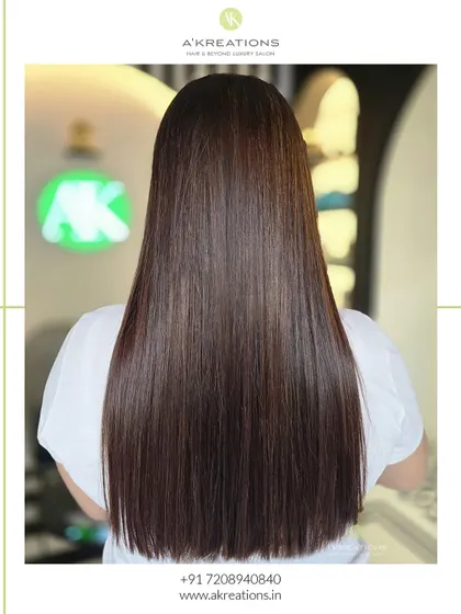 The "after" shot of our Hair Botox and invisible balayage treatment, showing rejuvenated, shiny, and beautifully colored hair.