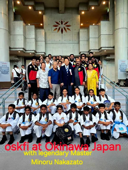 The OSKFI team with the legendary Master Minoru Nakazato in Okinawa. It is a great honor for our students to meet and learn from such a respected figure.
