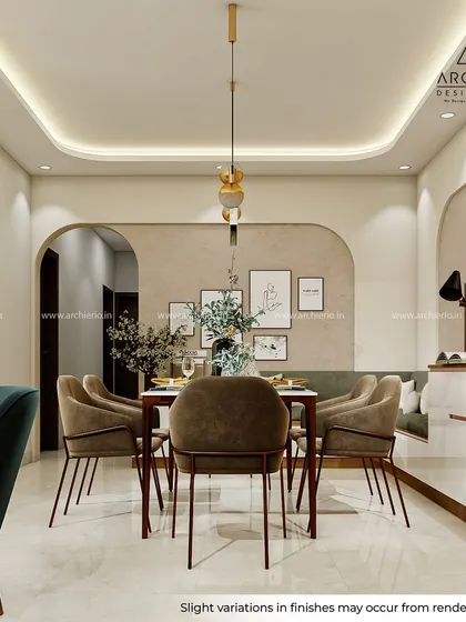 Arches are used here to create soft, elegant transitions between different zones in this open-plan living and dining area. The design feels cohesive and thoughtfully planned.