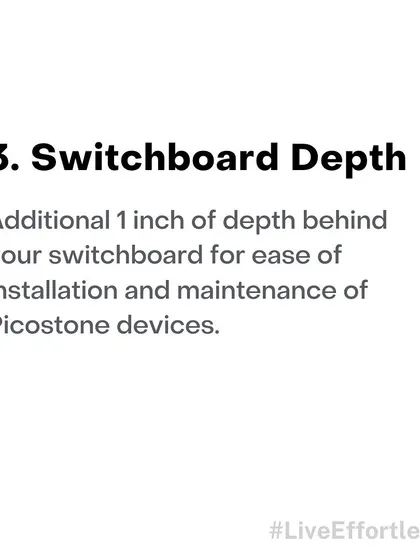 To ensure our devices fit perfectly, we recommend planning for an additional 1 inch of depth behind your switchboard. This extra space allows for easy installation and future maintenance of the Picostone modules.