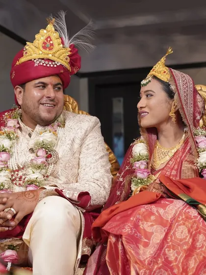 Seated together during their wedding rituals, Nikhil and Gargi share a look of love and understanding. Their match is a beautiful example of how our platform brings seekers together.