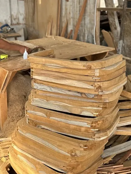 A stack of semi-finished chair backrests, each showing the traditional joinery techniques I use to ensure strength and durability. This is part of a large order for a hospitality client.