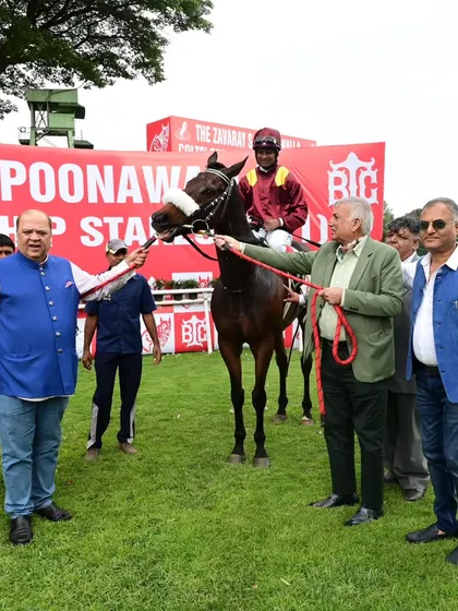 Ranquelino, winner of The Chief Justice's Cup (GR III), with jockey A. Sandesh and the owners.