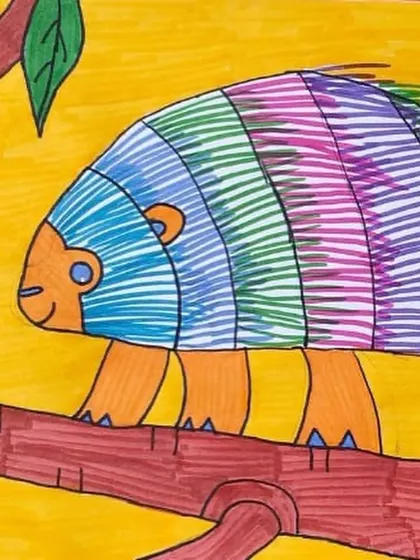 This colorful armadillo drawing is another example of an unusual and interesting subject. We challenge students to draw things they may have never seen before, expanding their knowledge and skills.