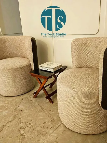 We curated this coffee corner for a client, featuring these beautiful curved chairs in a two-tone fabric. The rounded shape and contrasting back panel make them a stylish and comfortable choice for warm conversations.